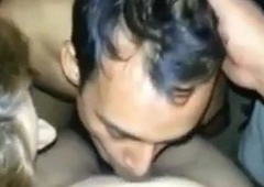 Cuckold spouse Himanshu sucking Akhil's cock with his wife Priya