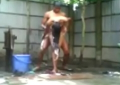 Indian Girl Bathing away nude and faking a byway boy