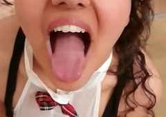 Schoolgirl daughter fucks next door neighbour and swallows a massive cumshot while delivering cookies POV Indian