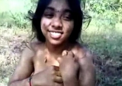 Telugu Legal age teenager Pooja showing her Bosom and Big Nipples Outdoor