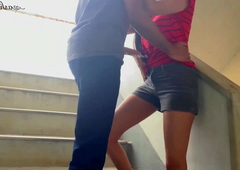 Teen Couple Drilled and Busted in a Public Staircase