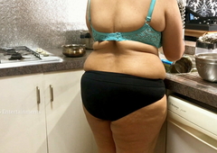 Big boobs Bhabhi in the Kitchen wearing panties with the addition of bra