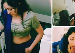 Young indian skirt with reference to saree is blackmailed to give grit not hear of grandfather a blowjob