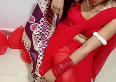 Freshly Married Indian Wife In Red Sari Celebrating Valentine With Her Desi Husband - Full Hindi Best XXX