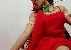 Subdue Torrid Bhabhi Alien Indian Origin In Red Sari Celebrating Anniversary Showing Broad in the beam Desi Boobs