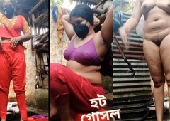 Bangladeshi hot village bhabi in bathroom. Shower naked of desi astonishing bhabi.