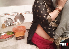Punjabi Stepmom screwing in the kitchen when she make dinner for stepson