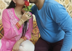 Indian comely husband wife celebrate special Valentine week Happy Rose day misapplied talk in hindi rare saara give footjob