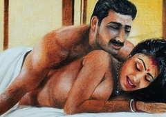 Erotic Art Or Alluring Of a Sexy Bengali Indian Woman having "First Night" Copulation with husband