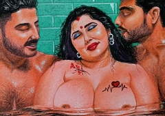 Erotic Art Or Drawing Be fitting of a Sexy Indian Unshaded Having A Steamy Affair with her Two Brother In Laws