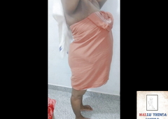 Indian Mallu chechi changing dress after bath with the addition of wearing bra
