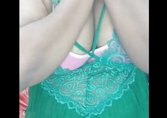 Kerala Mallu chechi show boobs with green  dress