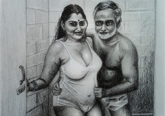 Erotic Art Or Drawing Sexy Desi Indian Spread out inside Bathroom with Father In Law